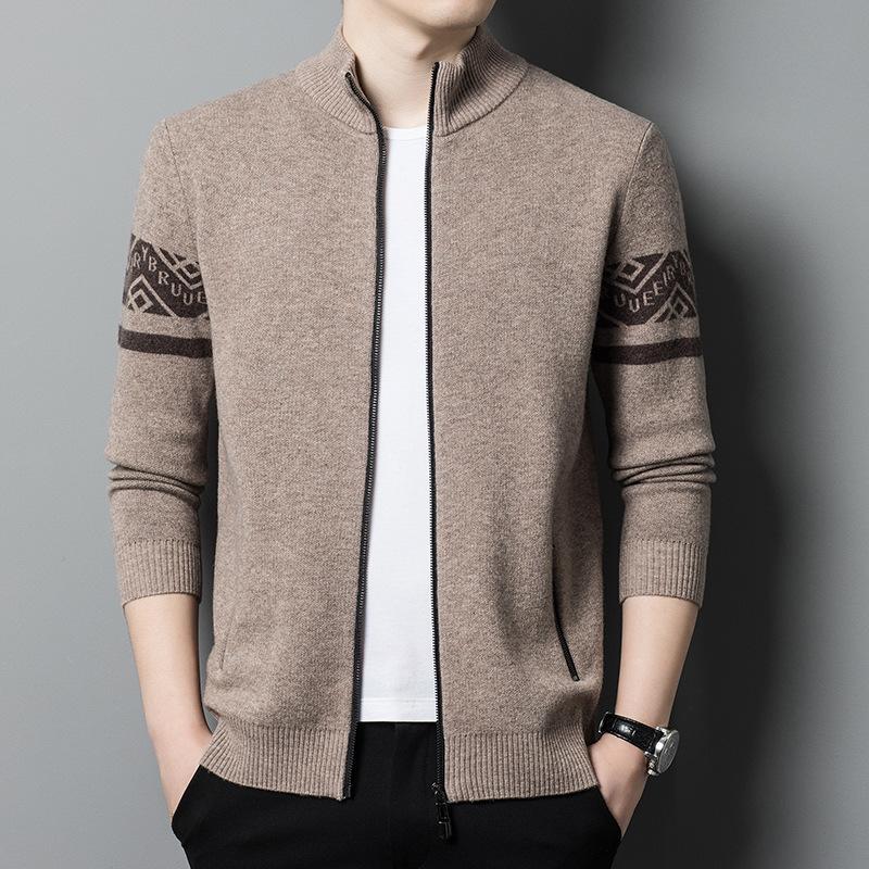 Spring Men'S Young And Middle-Aged Semi-Turtleneck Long-Sleeved Cardigan Casual Simple Soft And Comfortable Wool Sweater