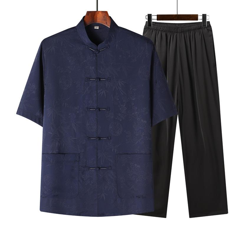 Chinese Style Shirt Short-sleeved Suit Men's High-end Thin Middle-aged and Elderly Casual Dad Clothes Two-piece Set