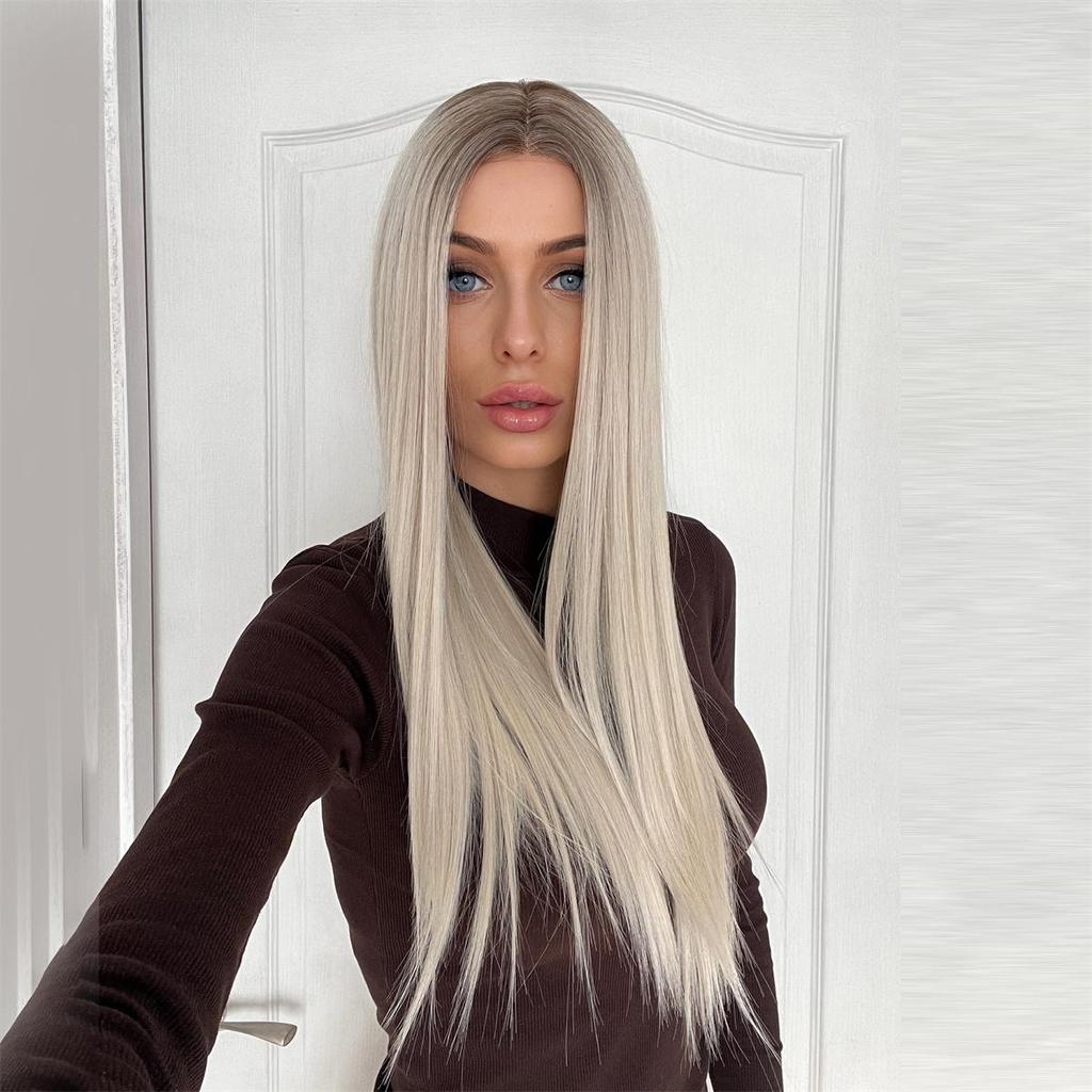 BLONDE UNICORN Довга синтетична пряма перука з платиновою мереживною частиною Ombre для жінок у косплеї, висока щільність волосся, термостійка