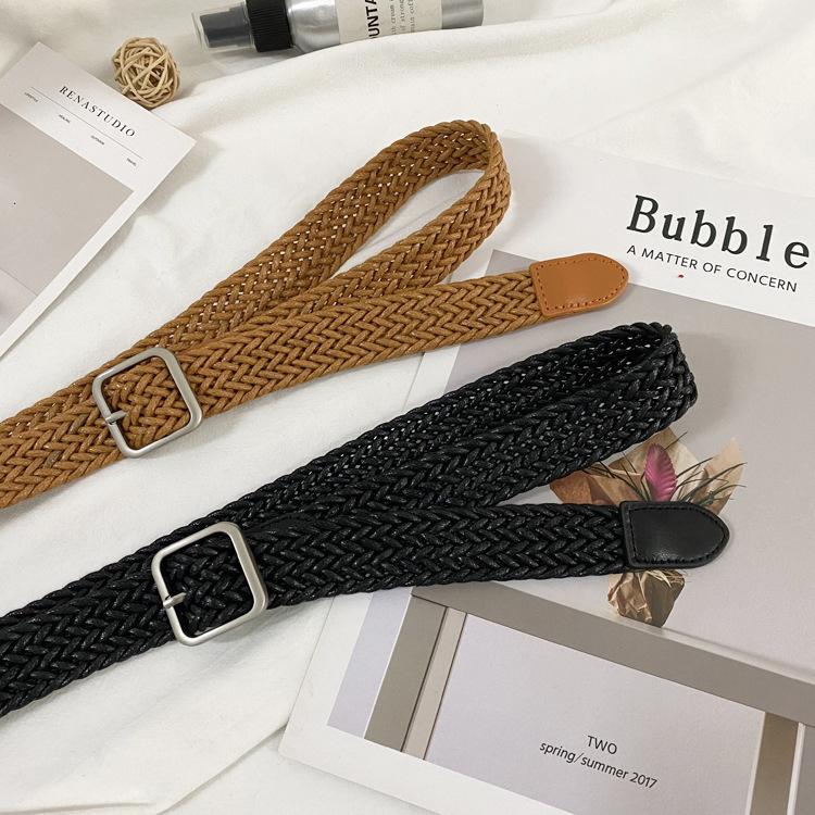 No Punching Woven Belt Elastic Canvas Belt Female Style Student Decorative Belt