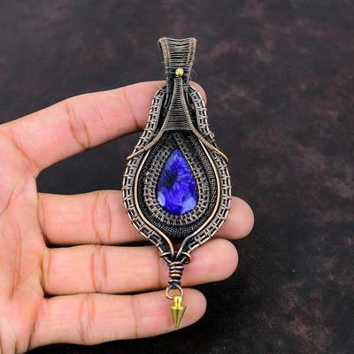 Faceted Blue Sapphire Pendant Copper Wire Wrapped Pendant Original Gemstone Jewelry Handmade Pendant Copper Wire Wrap Jewelry Gift For Women