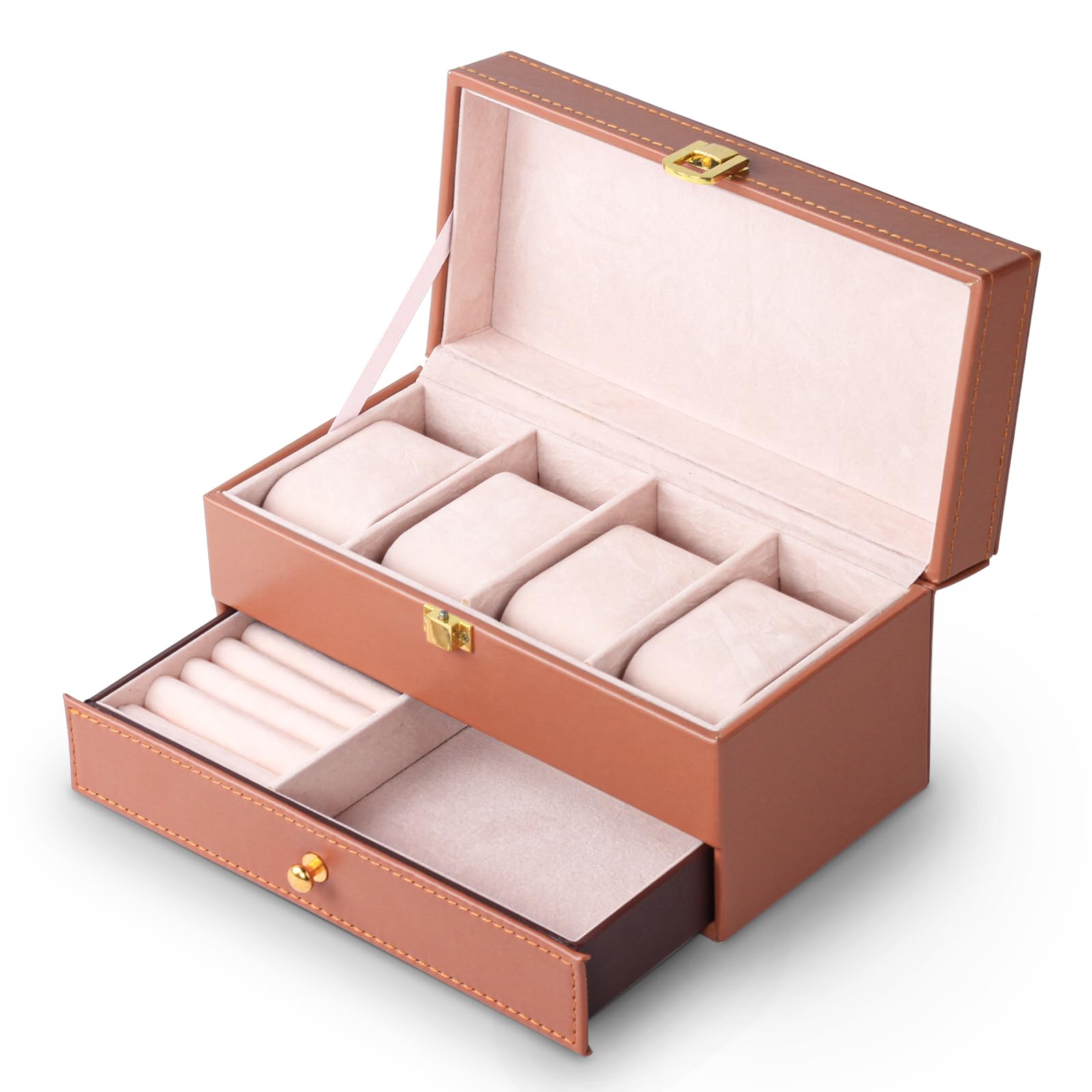 

Baskiss 2-Tier PU Leather Watch Case, Jewelry Box, Watch Storage Box, Accessory/Watch/Ring Collection Case, Holds 4 Watches [Parallel Import]