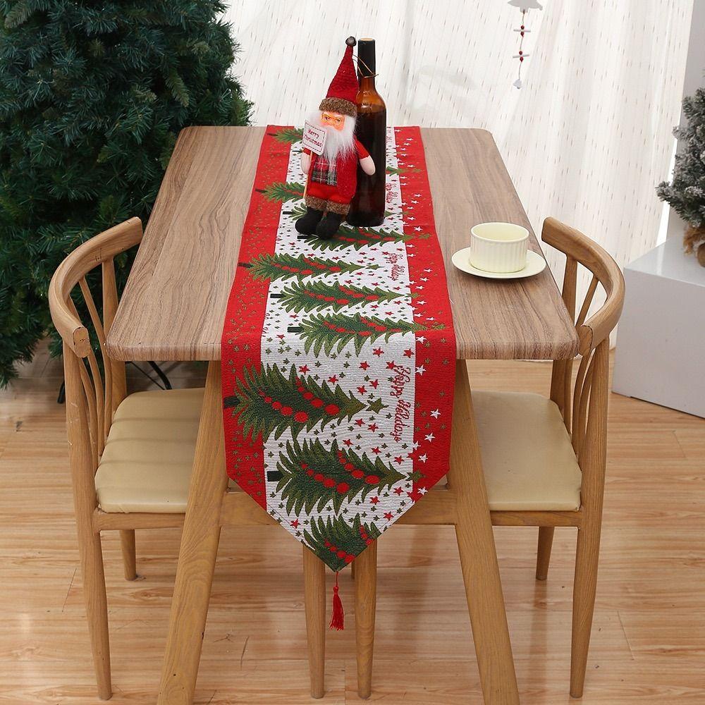Snowman Printed Christmas Table Runner Long Santa Claus Tablecloth Xmas Desktop Decoration  Event