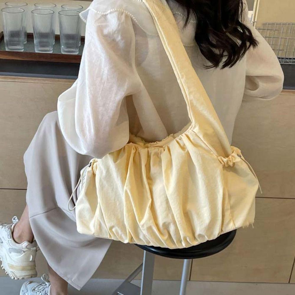Drawstring Cloud Crossbody Bag Pleated Casual Underarm Bag Handbag Canvas Shoulder Bag  School