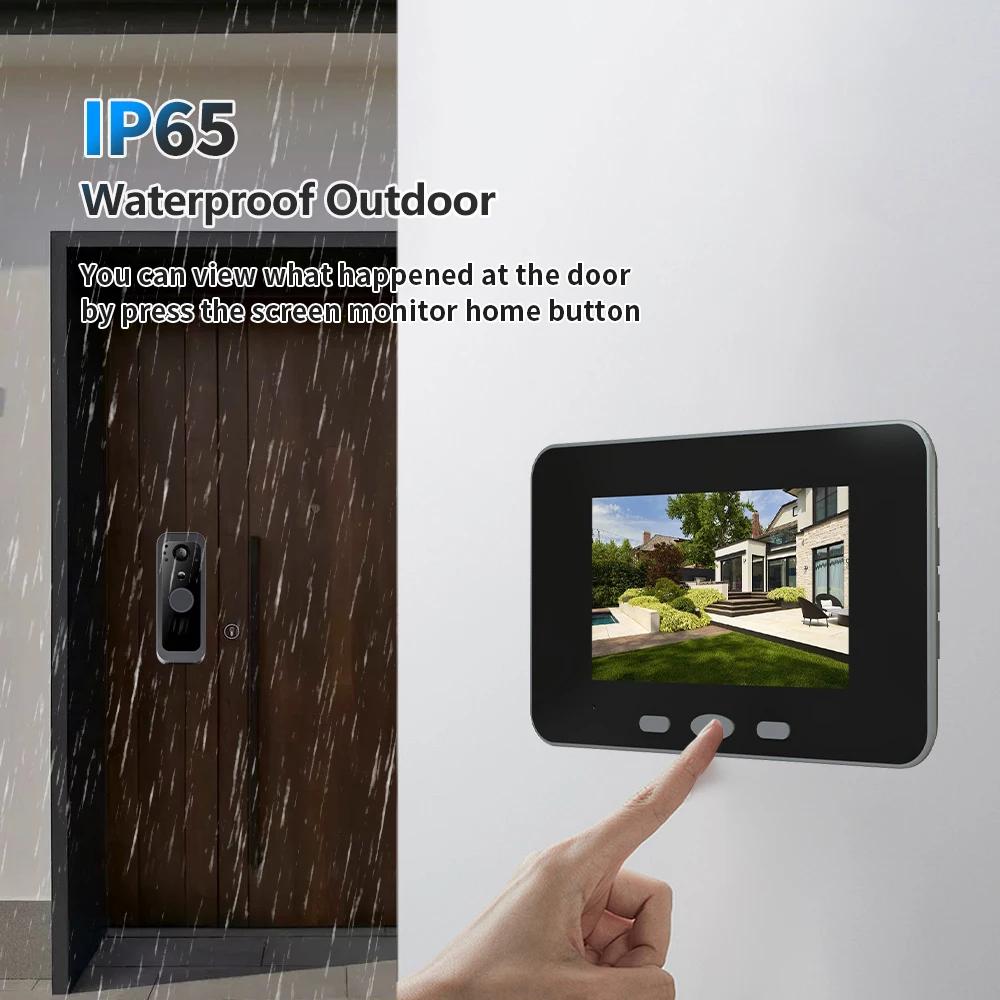 4.3" IPS Screen 2.4G Wireless Audio Video Outdoor Doorbell Camera PIR Motion Detect No APP, No WiFi, No Network, No Subscription