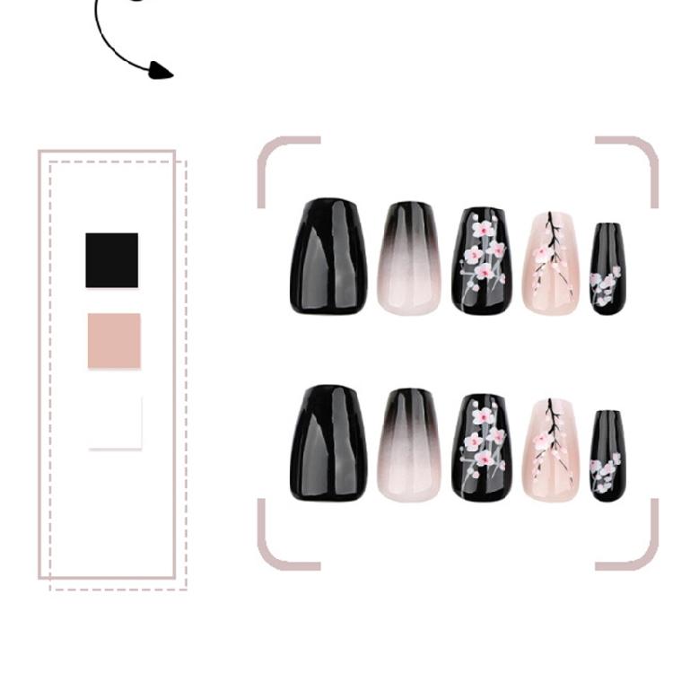 24pcs Fall Flower Press on Nail Coffin Designs Artificial Nail Floral False Nail  Elegant Full Cover Acrylic Nail