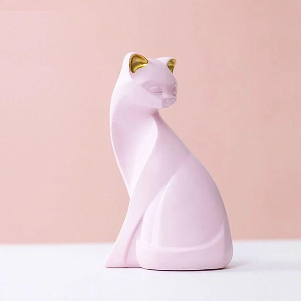 

Artistic Pink Cat Sculpture Modern Cat Model Desktop Ornament Animal Figurine Bookshelves B
