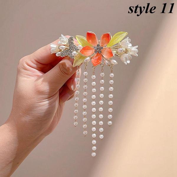 1PC Fashion Elegant Pearl Tassel Hair Claw Clips Hairpins Flower Hair Clip Headwear for Women Girls Hair Accessories
