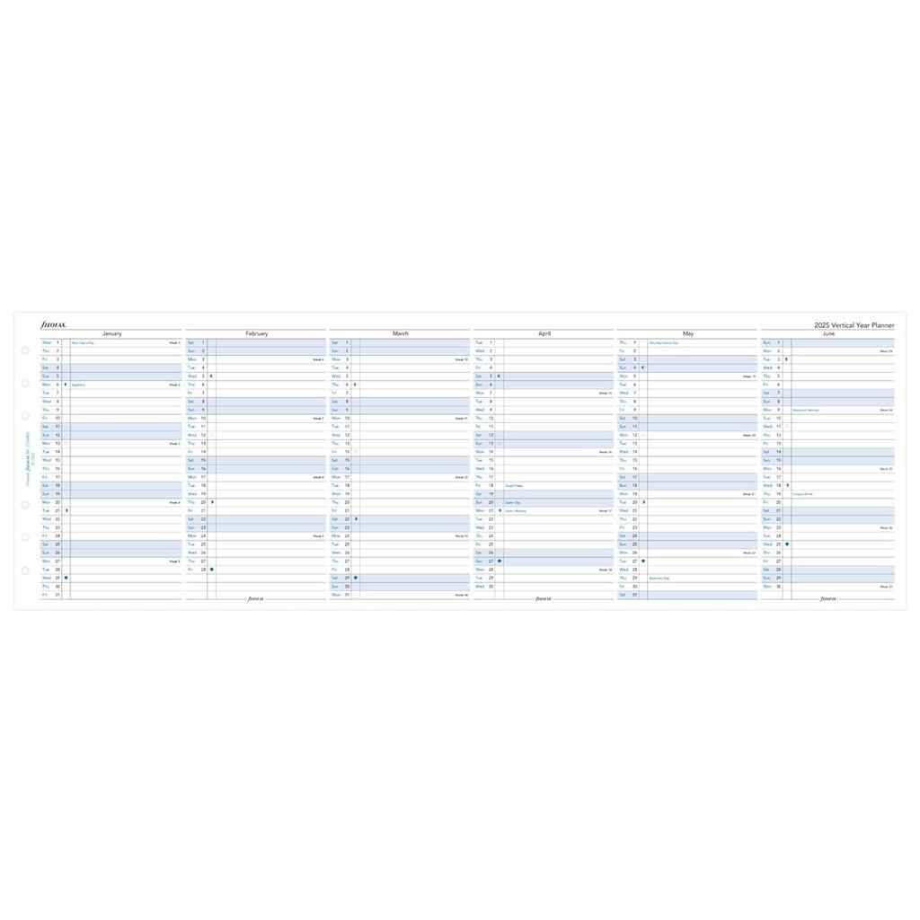 Filofax 2025 Systemplaner Nachfüllung, Bibel Vertikaler Jahresplaner, Januar-Start, Weiß, 25-68402, Offiziell importiert