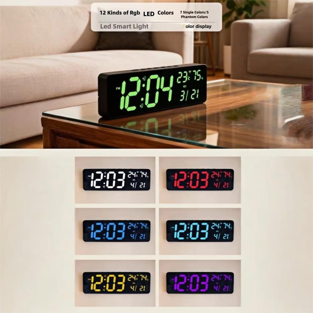 36*11.5*2.3cm Large RGB Digital Wall Clock TEMP Humidity Date Week Count-up Countdown 12/24H Bluetooth Time Synchronization LED Clock