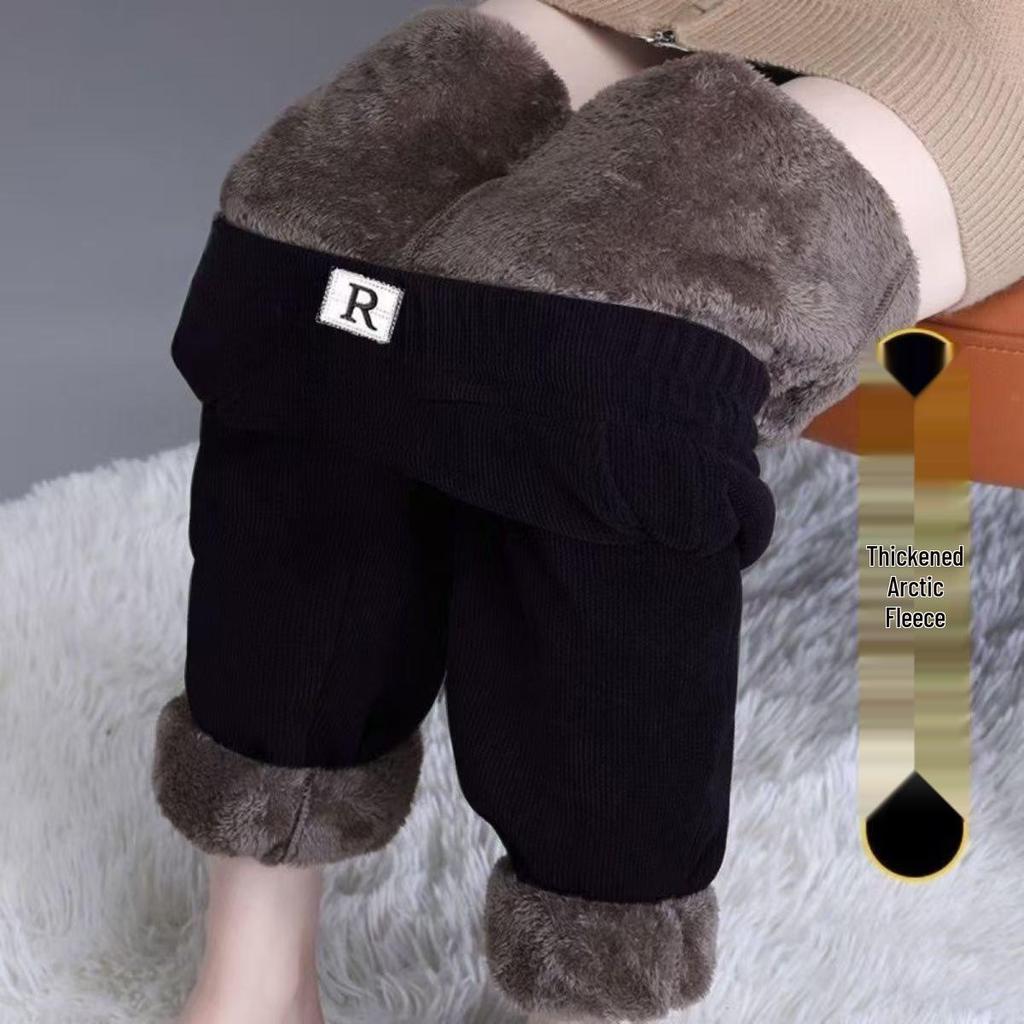 Women's Chenille Fleece-Lined Harem Pants, Thickened, Plus Size, Casual, Straight-Leg.