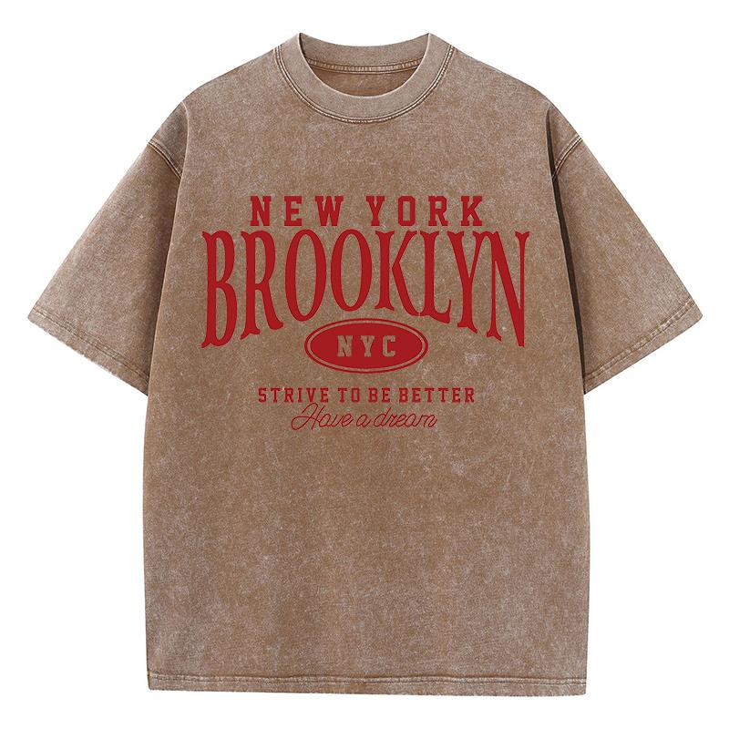 New York Brooklyn Nyc Prints Washed T Shirts Womens Cotton Oversized TShirts Distressed ONeck Comfortable Tops Summer Clothes