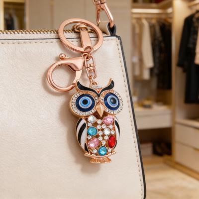 Yousheng Owl Keychain with Enamel Accents Sparkling Rhinestone Car Key Ring for Women Wisdom Symbol Pendant for Bags