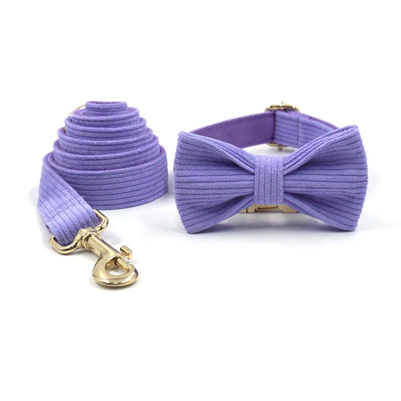 Corduroy Pet Collar & Leash Set with Bow Tie S