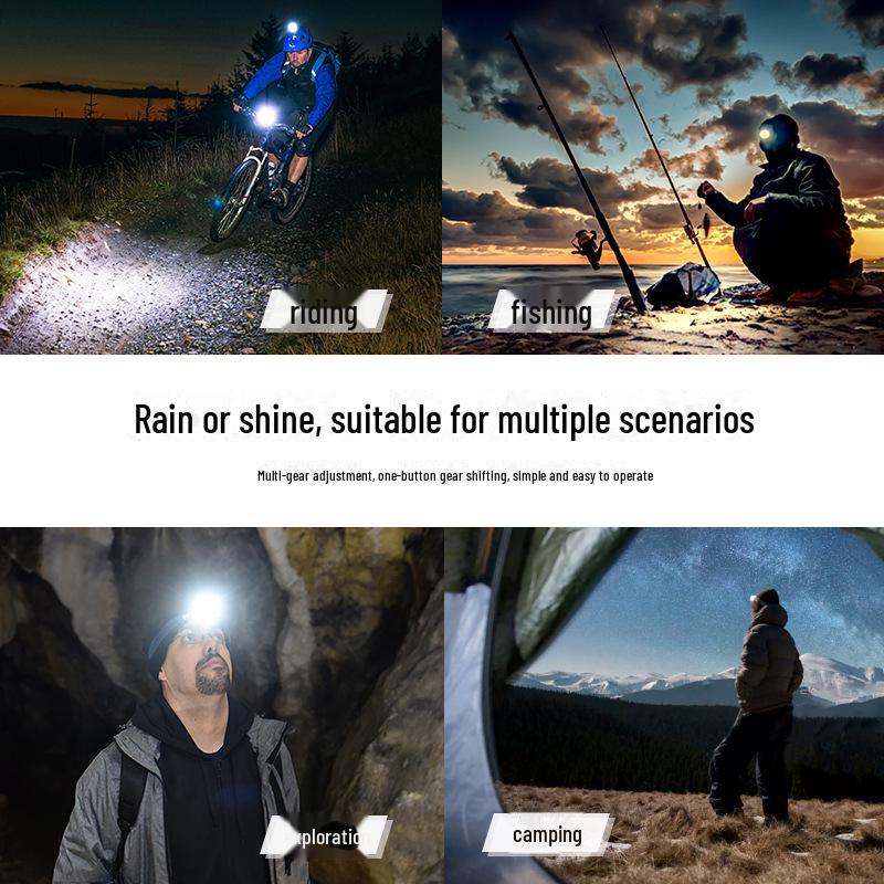 COB Silicone Dual Light Source LED Headlight: Strong Light for Outdoor Riding, Night Fishing, and Running with Red and Yellow Modes