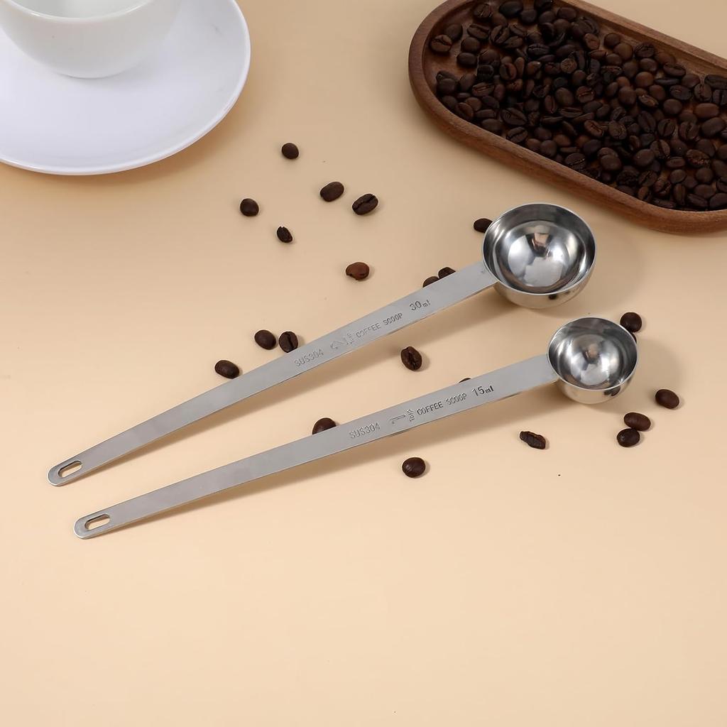 2Pcs 1 Tablespoon 2 Tablespoon Coffee Scoop Stainless Steel Long Handle Measuring Spoon 1 tbsp 2 tbsp Measuring spoon 15 ml 30 ml Coffee Scoop for