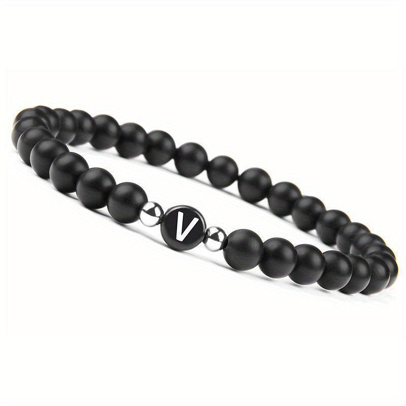 Initial Bracelet for Men and Woman Black Onyx 6mm Beads Bracelet with Letter Relationship Jewelry for Couples Alphabet bracelet