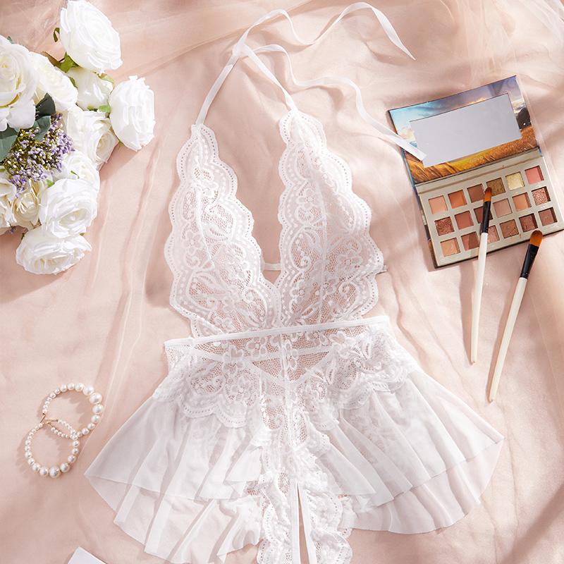 Sexy Backless Nightgown Crotchless Bodysuit Teddy Babydoll Dress Deep V Open Bra Porn Underwear Set Erotic Costume Sexy Lingerie