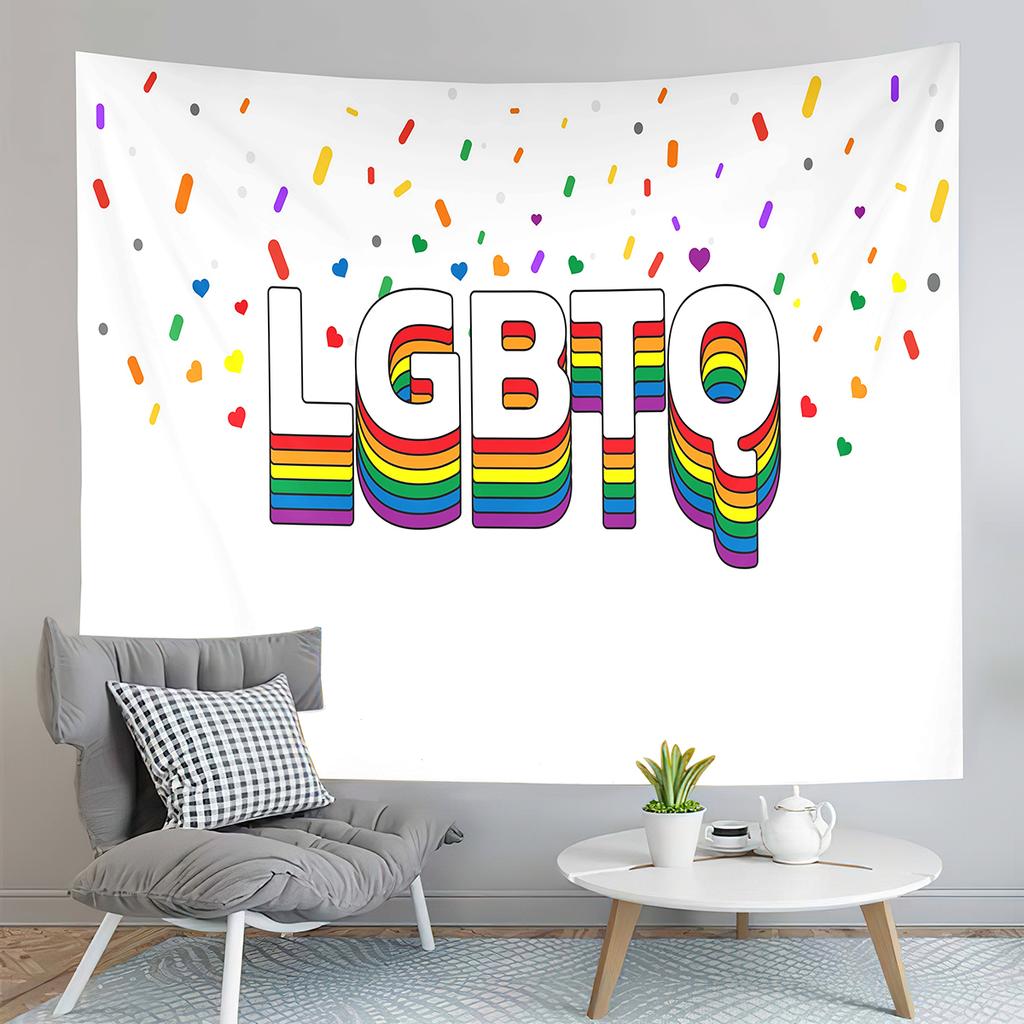World Pride Day Tapestry Colorful Heart Shape Tapestry Love Is Love Tapestry Home Living Room Dorm Bedroom Decoration Tapestries