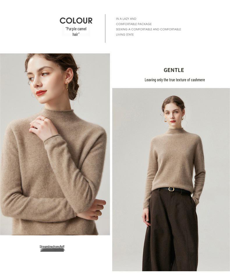 Lekasha Women's Cashmere Rolled Hem Turtleneck Sweater