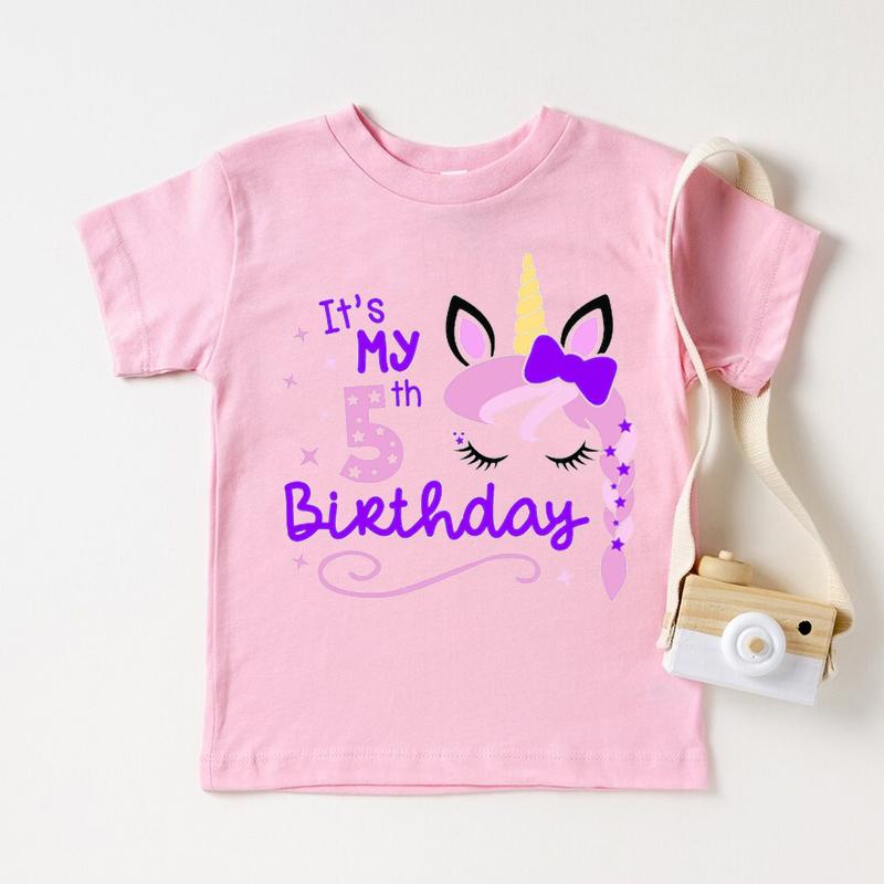 Kawaii Unicorn Face Eyelashes Number Tshirt It's My 3-9th Birthday T Shirt Kids Clothes Girl T-Shirt Short Sleeve T-Shirts
