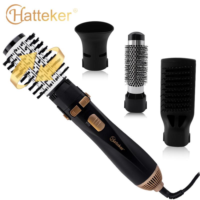 

Вращающаяся расческа с горячим воздухом 4-в-1: Плойка, Выпрямитель, Крупные Волны и Фен HT-301 чёрный/золотой