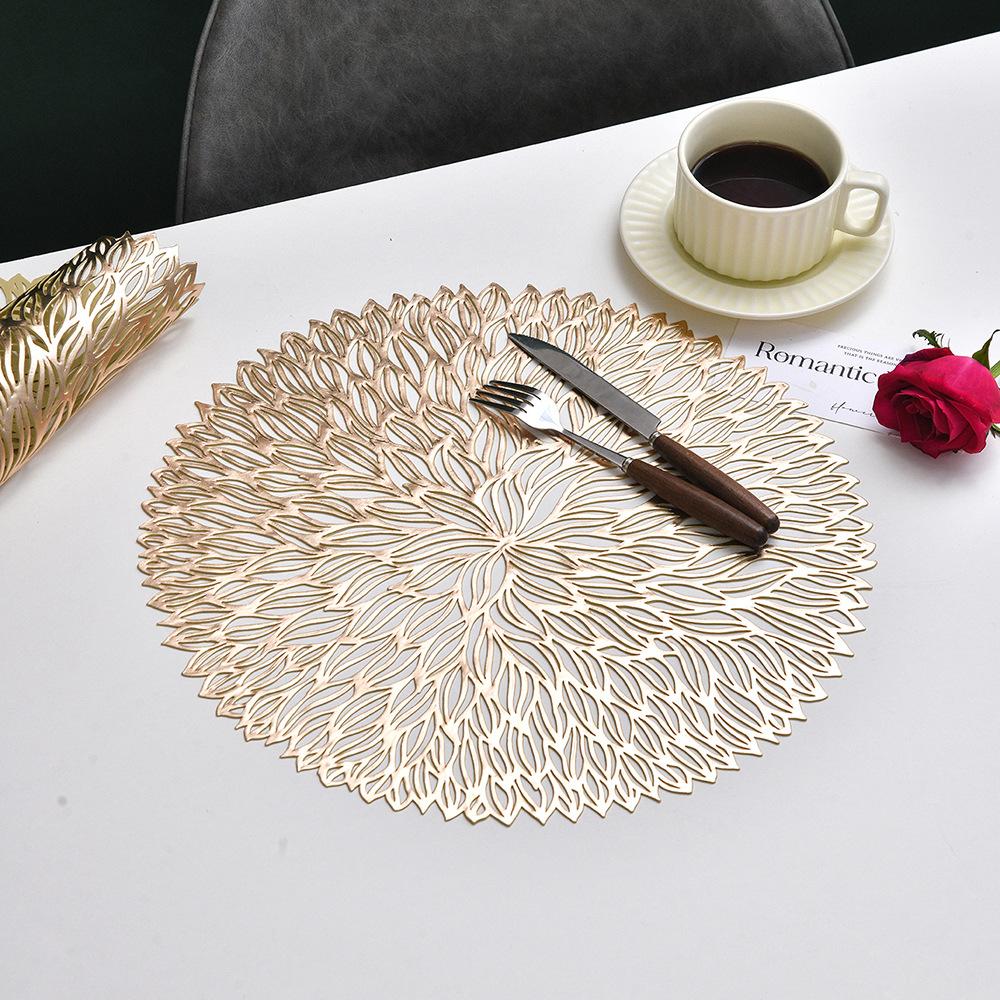 Simple Mesh Flower Placemat European Style  Gold PVC Hollow Coffee Dining Table Decorative Mat Steak Tray Mat Coaster