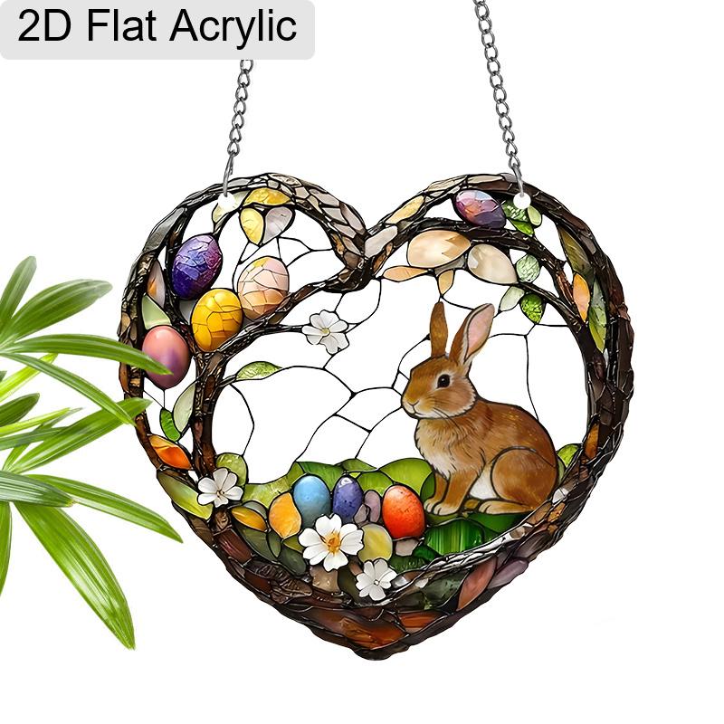 Acrylic Heart-Shaped Easter Bunny Suncatcher Stained Glass Effect Window Hanging Ornament Easter Lover Gifts