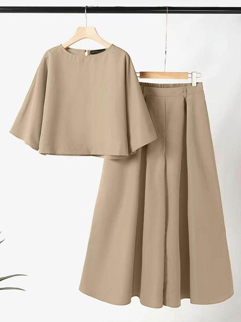 2026 Spring/Summer Women's Solid Color Short Sleeve Casual Loose Trousers Two-Piece Set