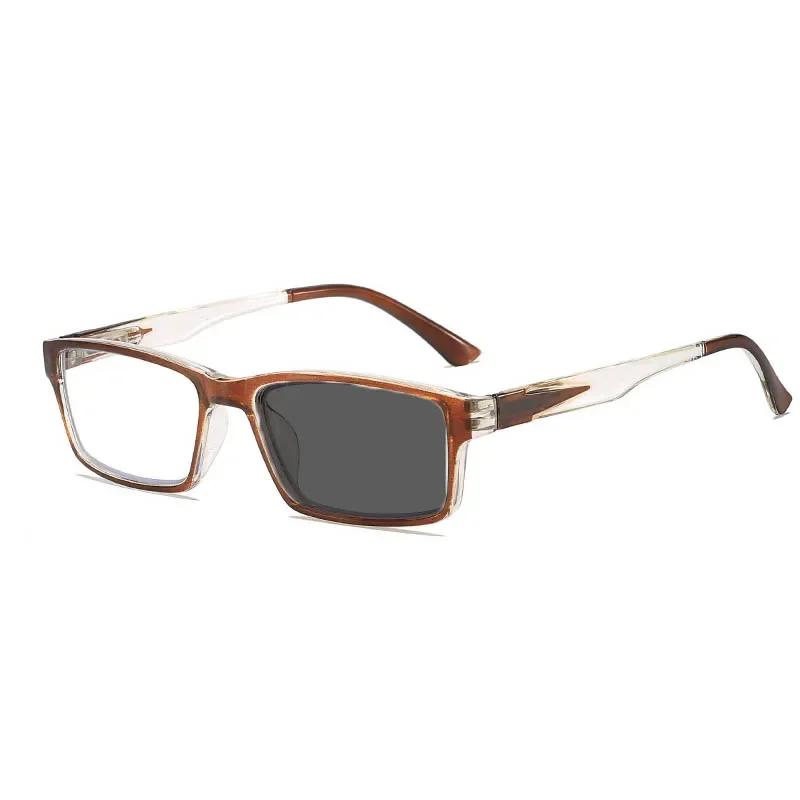 Outdoor Fashion Photochromic Sunglasses Women Anti-Blue Light Reading Glasses Vintage Square Far-Sighted Eyewear For Men+1.5+2.5