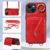 For iPhone 15 Series.for iPhone 15,15 Plus,15 Pro,15 Pro Max Shoulder Strap Rope Ring Bracket Design Card Holder Slots Lichee Pattern Cover Phone Case