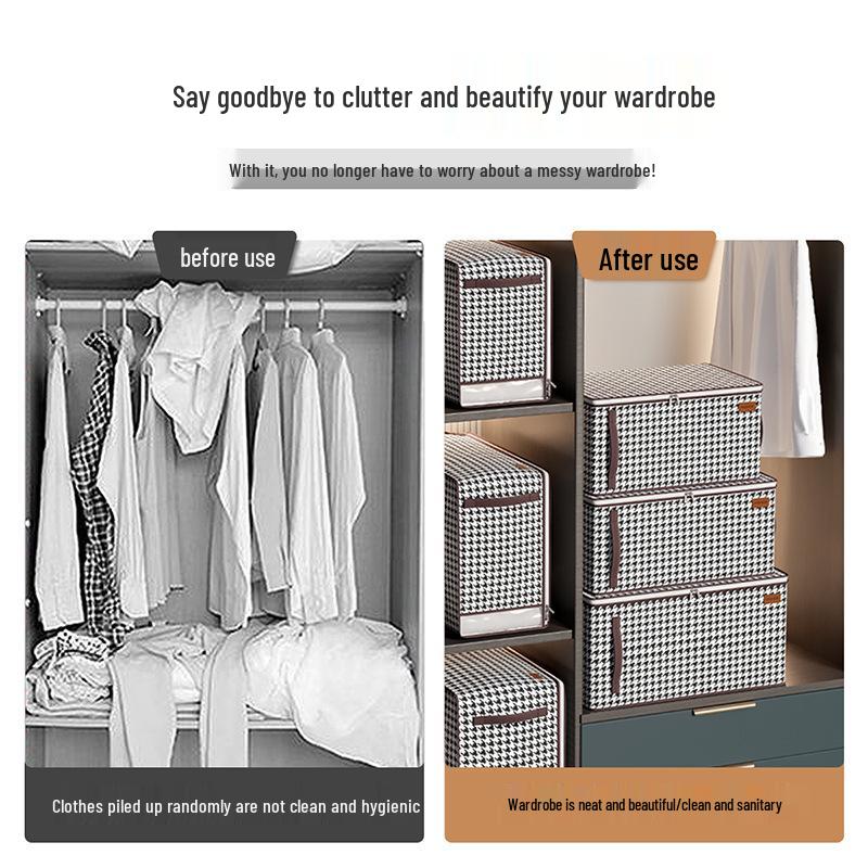Large Transparent Foldable Fabric Wardrobe Organizer Box - Extra Capacity Quilt and Clothes Storage Basket
