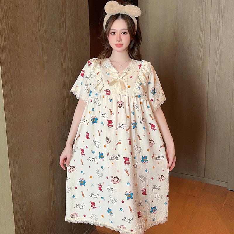 Lindo Camisón de Verano para Mujer Estilo Princesa de Dibujos Animados, Talla Grande, Manga Corta, Largo Medio