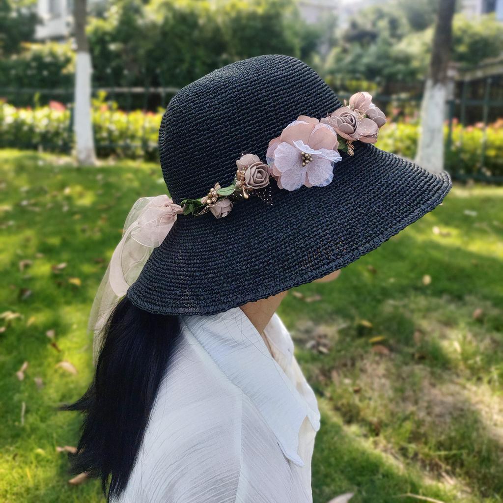 Lafite Wreath Straw Hat Ladies Summer Versatile Small Fresh Seaside Vacation Face Cover Sun Hat Summer Hat