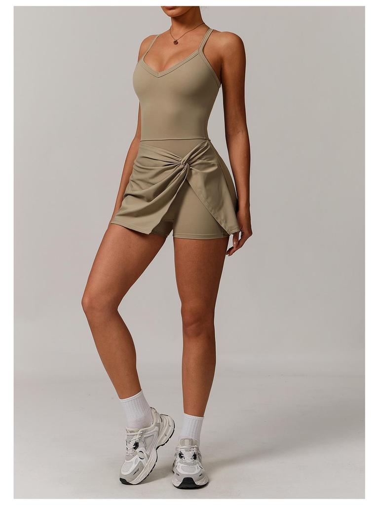 Recycled Anti-Exposure Twisted Design Tennis Dress with Cross Hollow Back and Skirt Hem