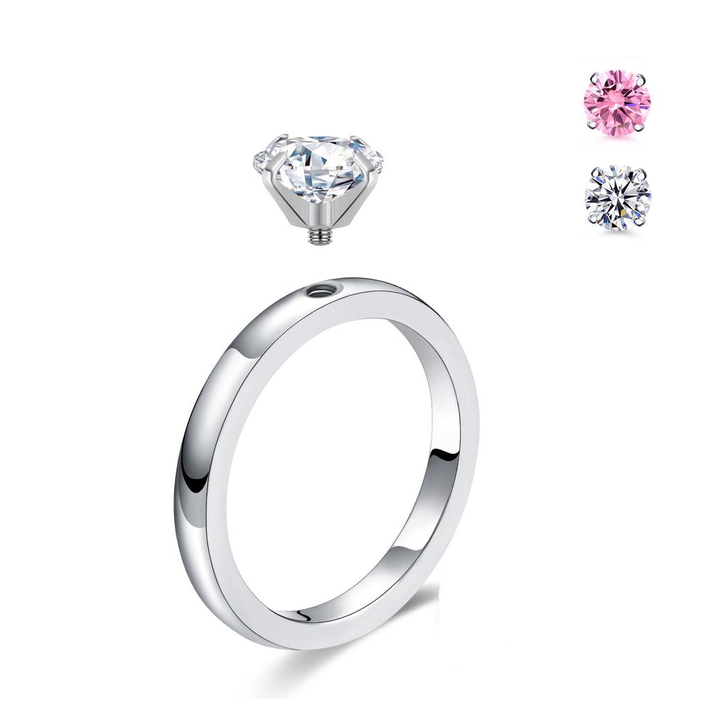 Doe-het-zelf 1,5 CT Solitaire Verlovingsringen Trouwringen Verwisselbaar Roestvrij Staal Ronde Zirkonia Belofteringen voor Haar
