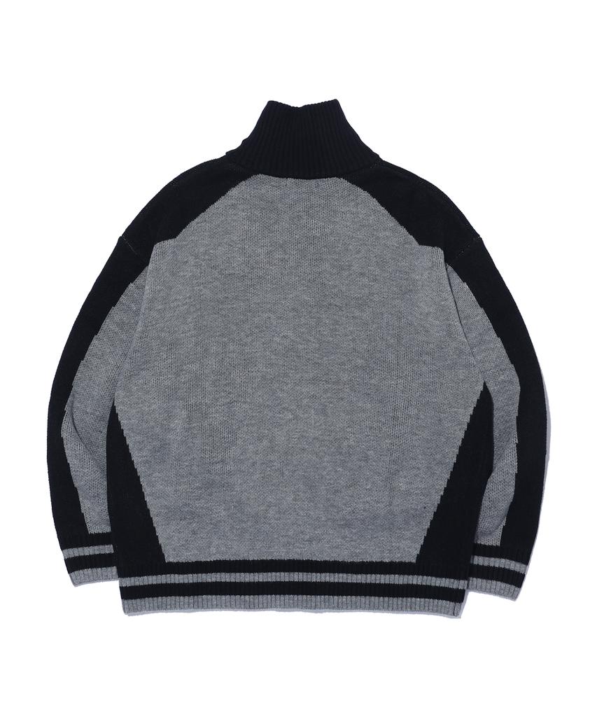 Eonoideu Color Block Jacquard High-Neck Knit Zip-Up Lq5Su516_Melange Grey