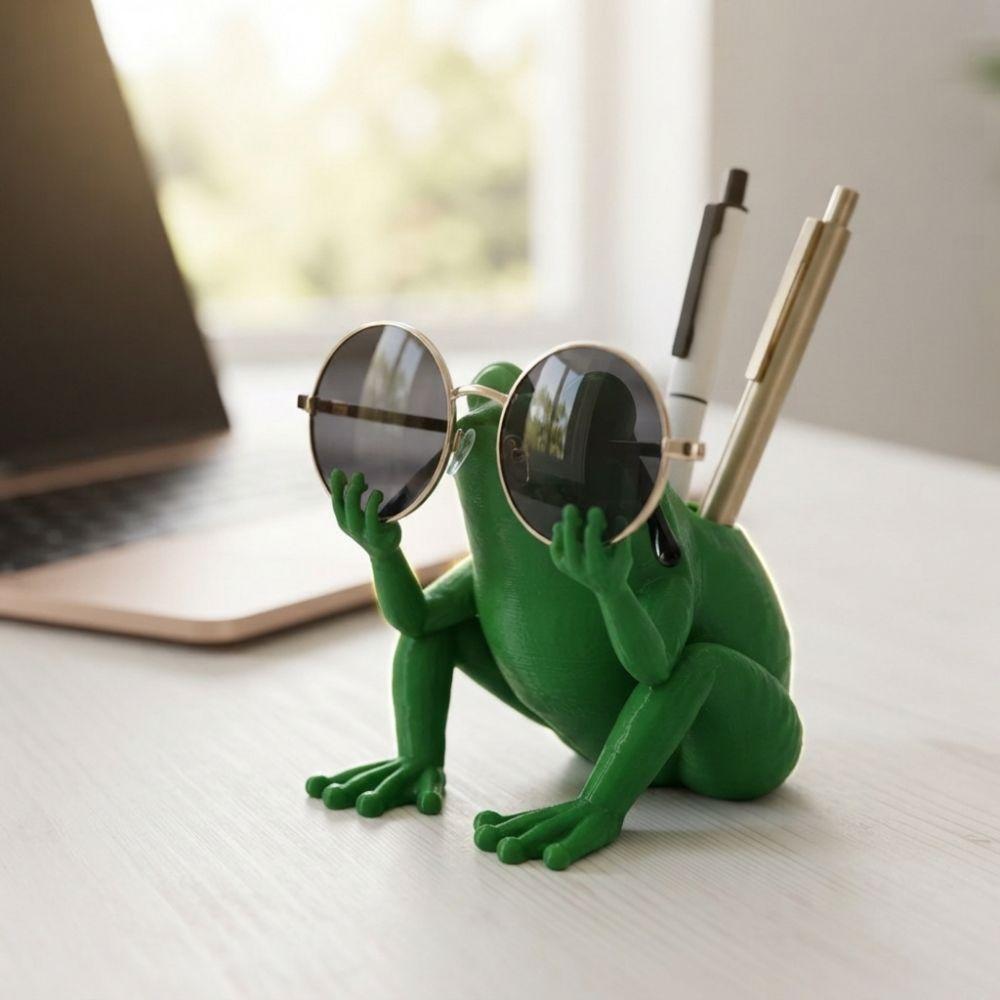 Plastic Frog Glasses Holder Green Toothbrush Stand Frog Shaped Toothbrush Holder  for Living Room