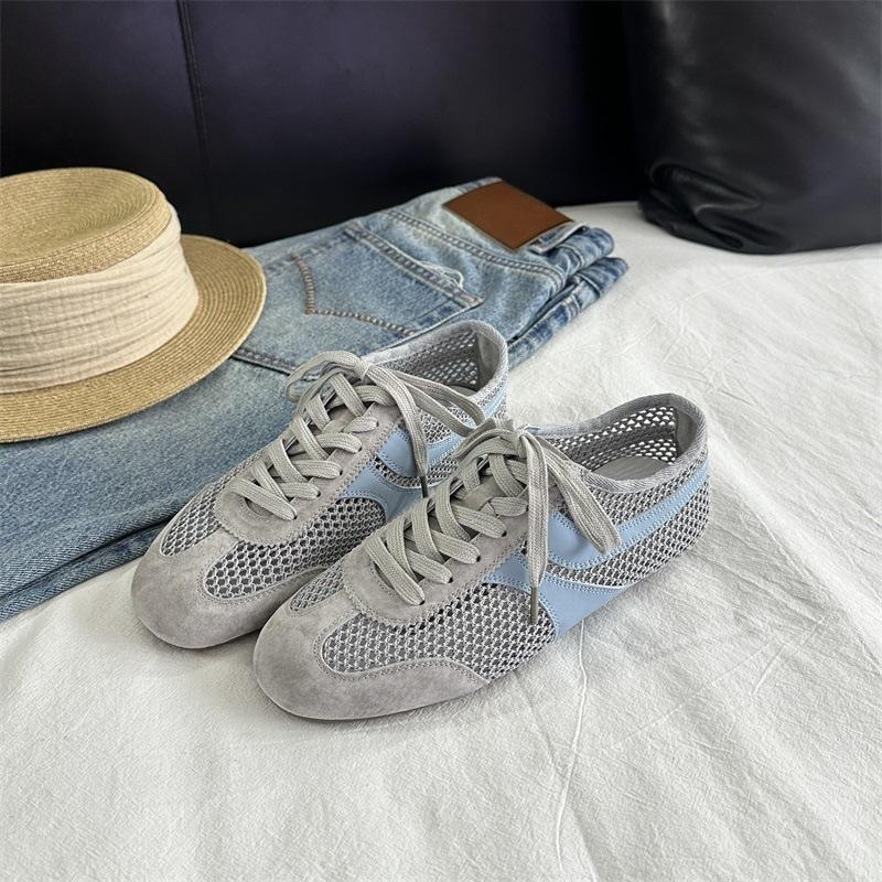 Soft Leather Version Mesh Hollow Breathable German Training Shoes Women's 2025 Summer New Retro Versatile Flat-bottomed Casual Sports Shoes