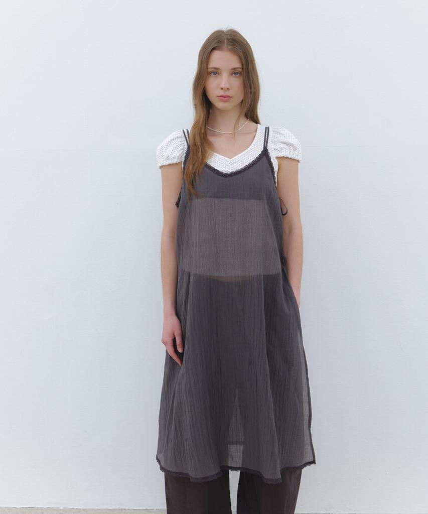 Cluny Sheer Layered Beach Slip Dress - Charcoal