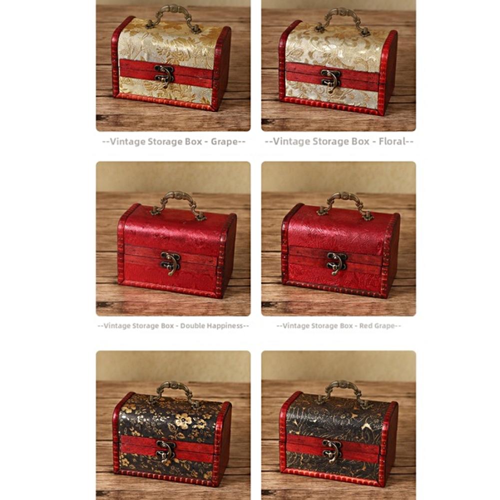 1Pcs Vintage Jacquard Wooden Storage Box Antique Jewelry Organizer Portable Handled Jewelry And Small Trinkets Storage Case