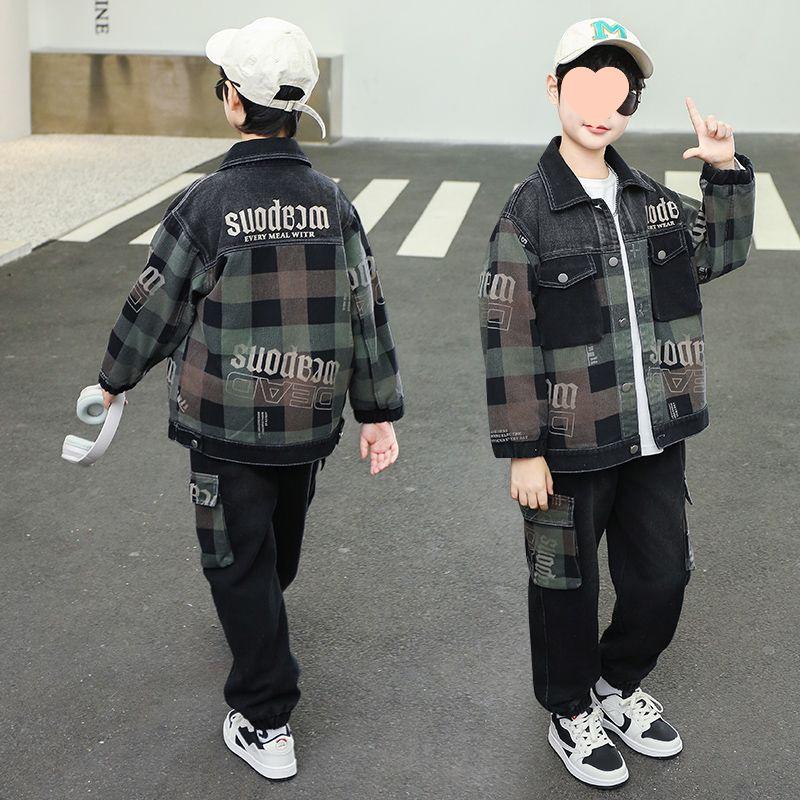 

Повседневный джинсовый комплект-двойка с капюшоном для мальчиков - Весна/Осень 2025, Корейский стиль, тренд Size 120 for 110-120cm