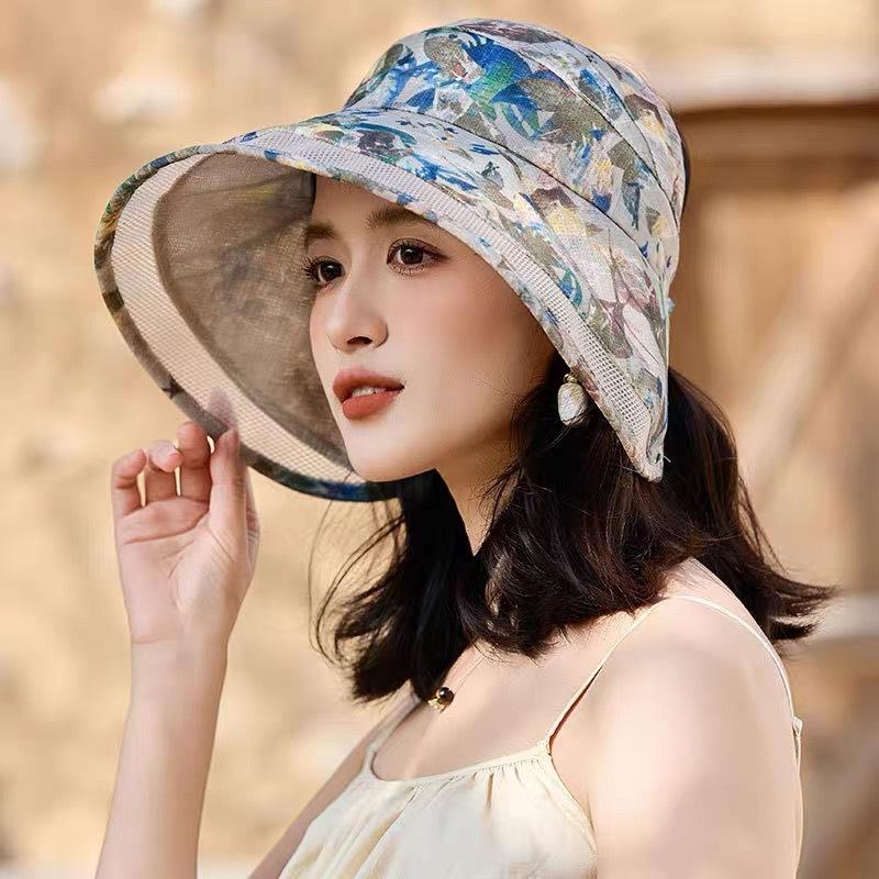 Sunscreen sun hat women's summer outdoor big brim empty top hat middle-aged and elderly mother UV protection foldable sun hat