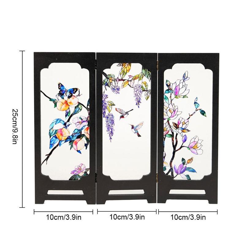 Creative Chinese-Style Floral Bird Acrylic Screen Ornament Retro Pattern Screen Crafts Desk Display Craft Home Decoration Gift