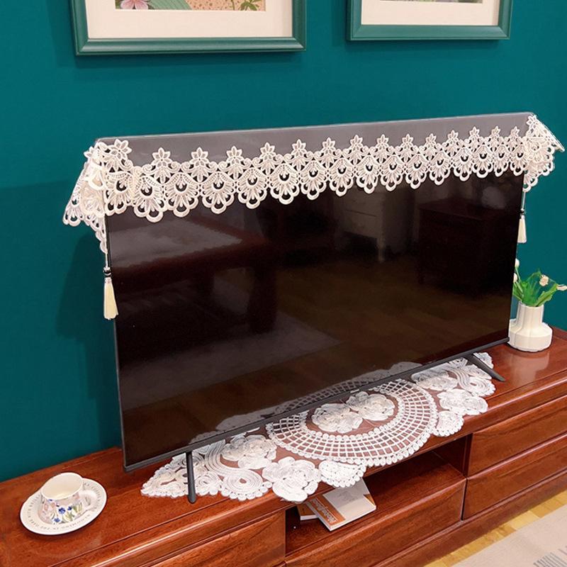 

1pcs Transparent Lace TV Cover Towel European Style Light Luxury Multi-purpose Table Flag Dustproof Decorative and Beautiful Fabric with Tassels 60*60cm square towel 1pcs