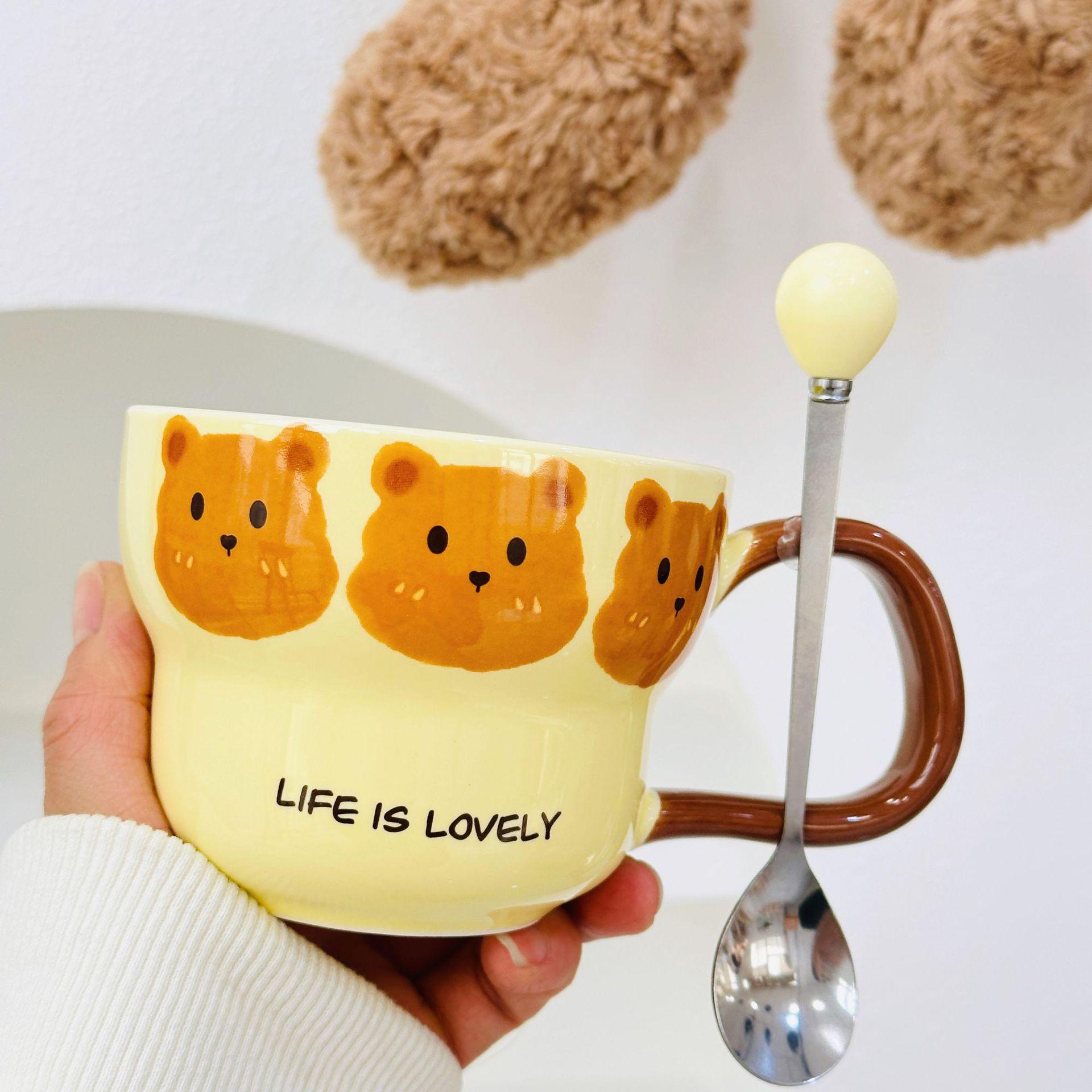 Handtuch mit Bär und Löffel als Souvenir, Geschenk zum Geburtstag, zur Hochzeit oder als Hochzeitsgeschenk, Cartoon-Keramiktasse 400ML