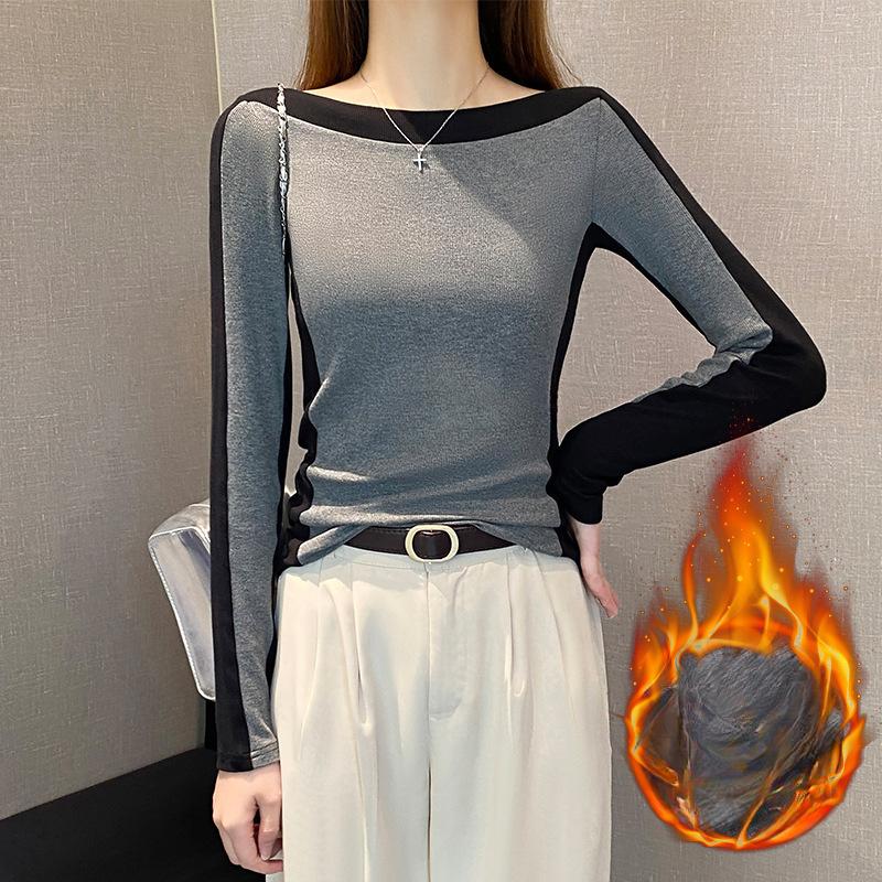 Футболка с длинным рукавом для женщин, осень-зима, облегающая, с абразивным нижним слоем и термоверхом внутри M