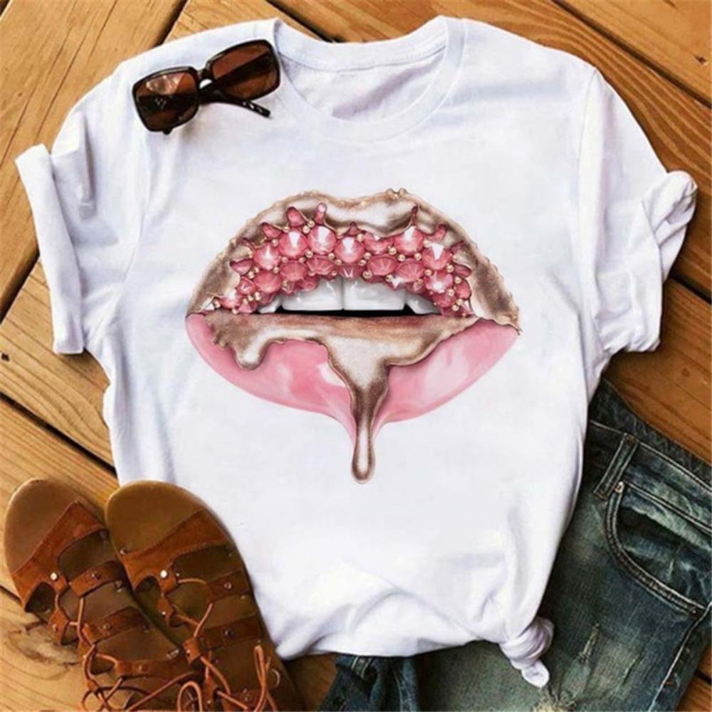 Fashion Lips Print Women T Shirt Casual Short Sleeve O Neck Loose Women Tshirt Ladies Tee Shirt Tops Clothes Camisetas Mujer