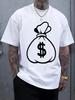 Lässiges Grafik-T-Shirt mit Dollar-Geldbeutel-Print - Schwarzes Rundhals-Kurzarm-T-Shirt für den Sommer