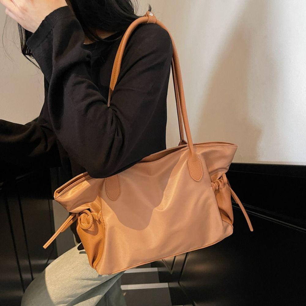 Zipper Nylon Cloth Tote Bag Lightweight Handbag Office Worker Tote Underarm  Bag  Travel